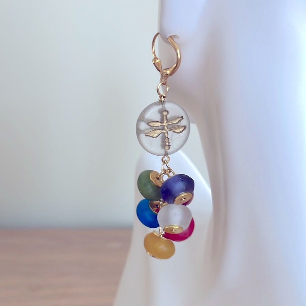HAND CRAFTED DRAGONFLY EARRINGS Red Mint Green Blue Yellow Purple White Indigo - Picture 5 of 12